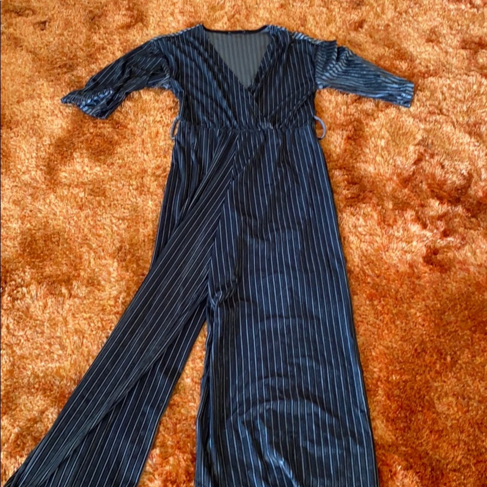 Blue Grey Velvet Jumpsuit